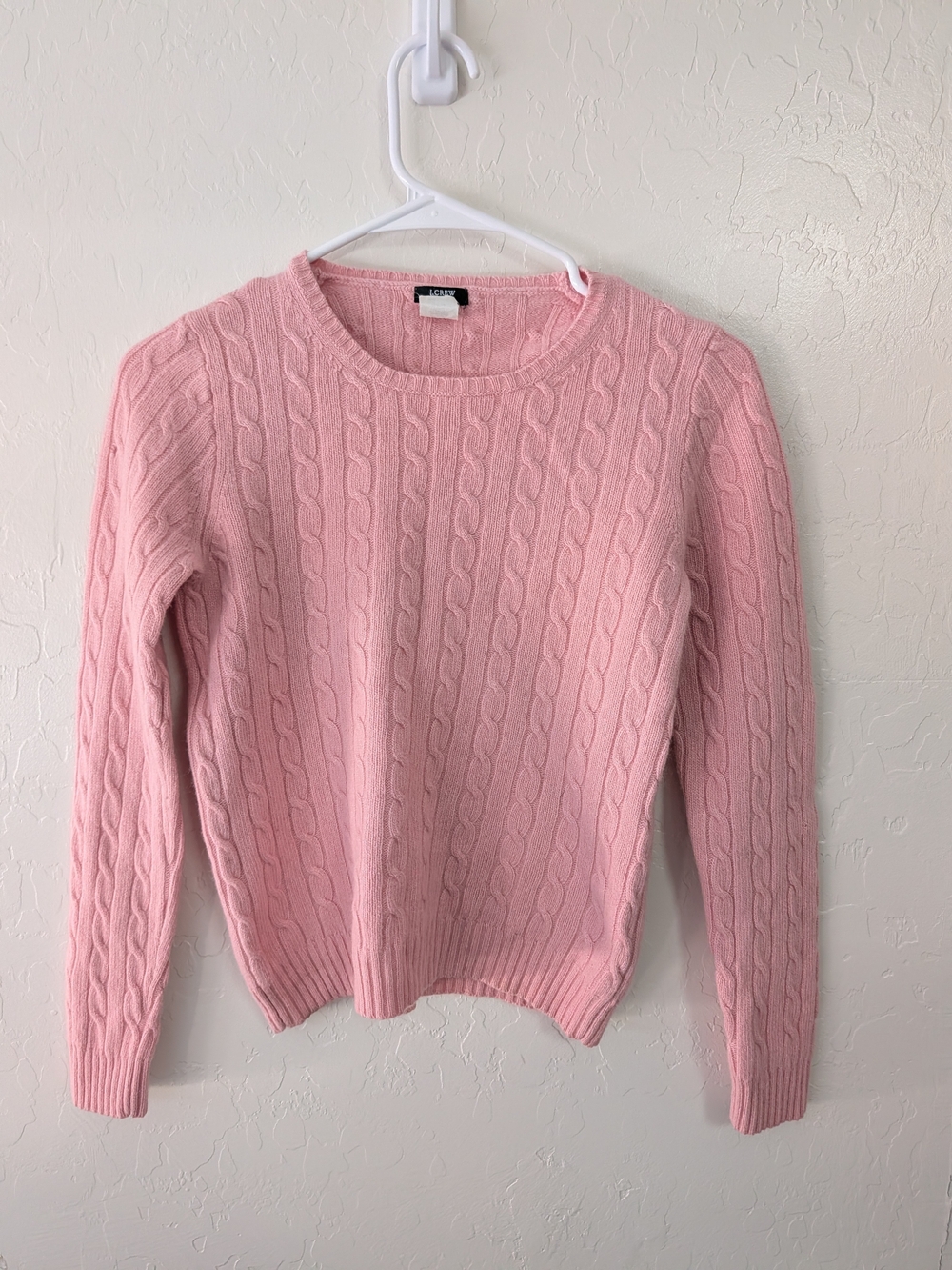J. Crew Pink Cable-Knit Crewneck Sweater